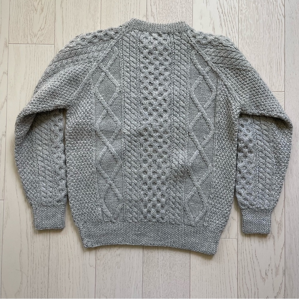 Vintage Maine Bay Thick Cable Knit 100% Wool Hand Knitted Fisherman Sweater - Picture 3 of 16